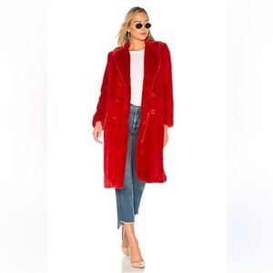 Like New Alice & Olivia Red Faux Fur Coat Size Small